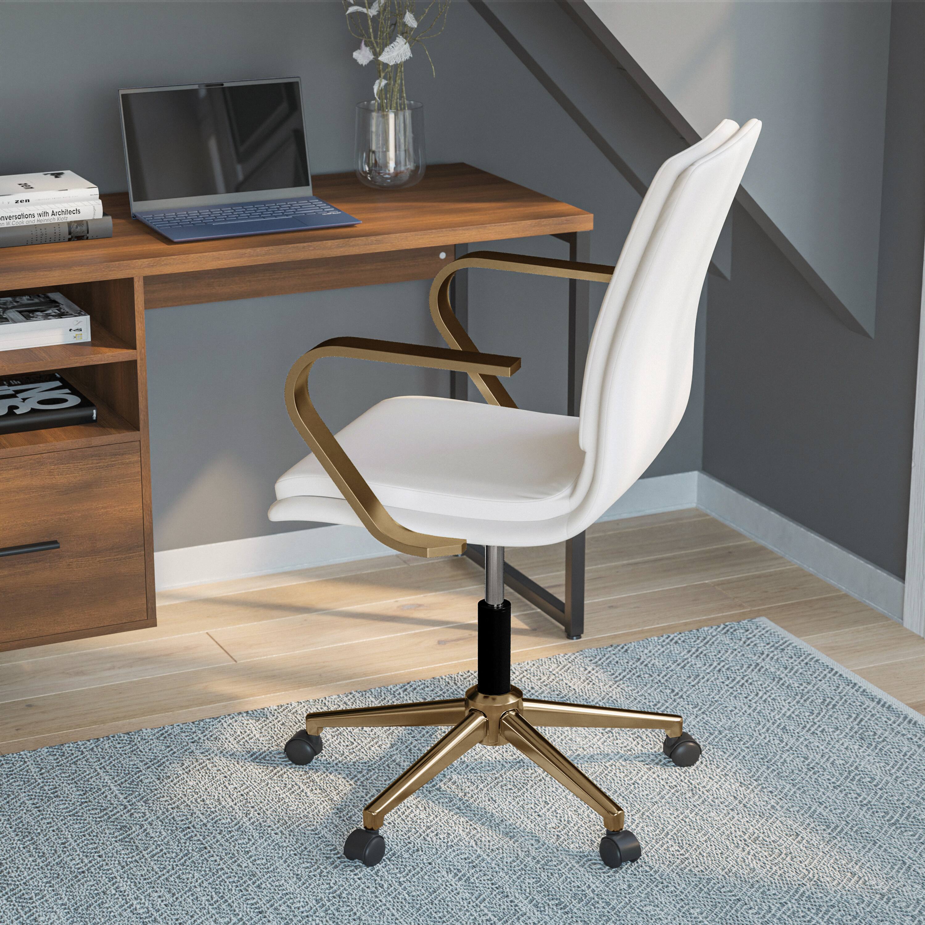 Alt View 14. Alamont Home - James Designer Executive Swivel Office Chair with Brushed Gold Arms and Base, White - White/Gold.