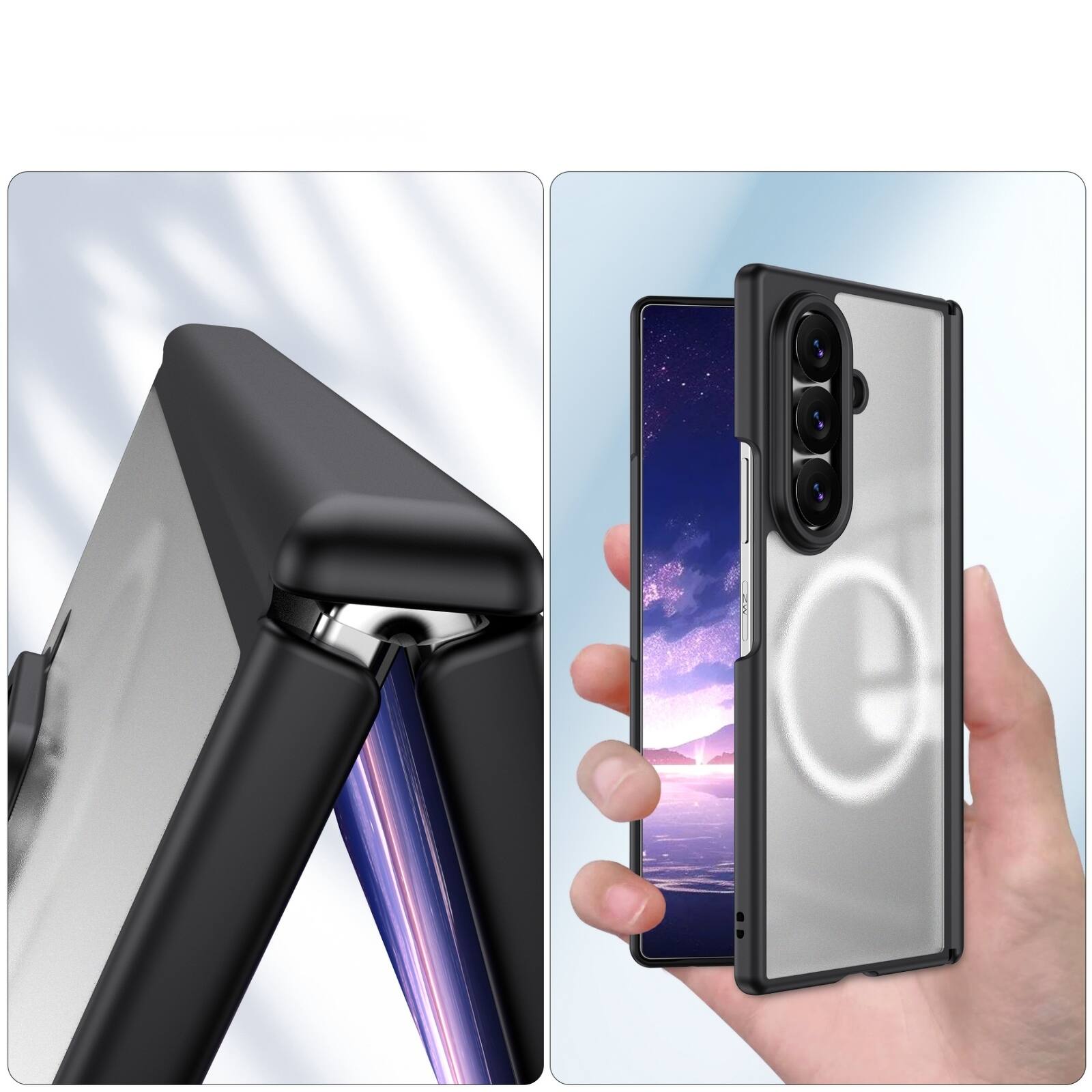 Alt View 1. Dteck - Shockproof Phone Case for Samsung Galaxy Z Fold8 Ultra Built in Screen Film, Magnetic Cover with Full Hinge Protection - Black.