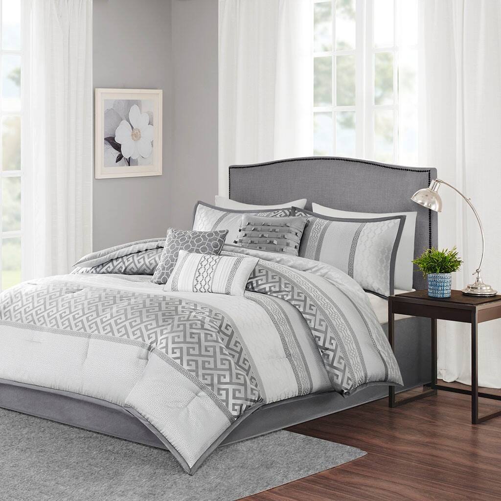 Alt View 4. Gracie Mills - Gracie Mills Theodore 7-Piece Jacquard Comforter Set - Grey.