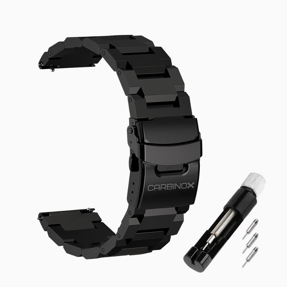 Front. Carbinox - CARBINOX Metal Band Durable 22mm Compatible Smartwatches with Toolkit Included - Stainless Steel, Adjustable, Secure Fit - Black.