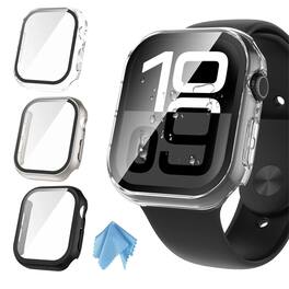 Kitcheniva - Hard PC Case With Screen Protector For Apple Watch Series 10 46mm 3 Pack - Black/Clear/Starlight