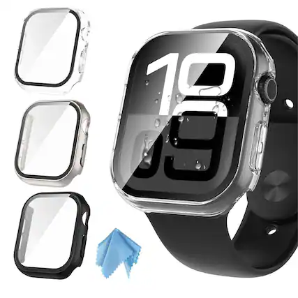 Front. Kitcheniva - Hard PC Case With Screen Protector For Apple Watch Series 10 46mm 3 Pack - Black/Clear/Starlight.