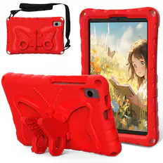 Front. Dteck - Kids Case for Samsung Galaxy Tab A9 & Tab A11 & Lenovo Tab One 8.7"2025 (TB305FU),Shockproof EVA Stand Cover+Strap - Red.