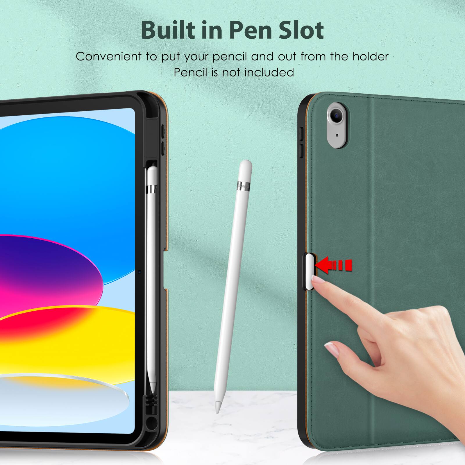Built in Pen Slot  
Convenient to put your pencil and out from the holder  
Pencil is not included