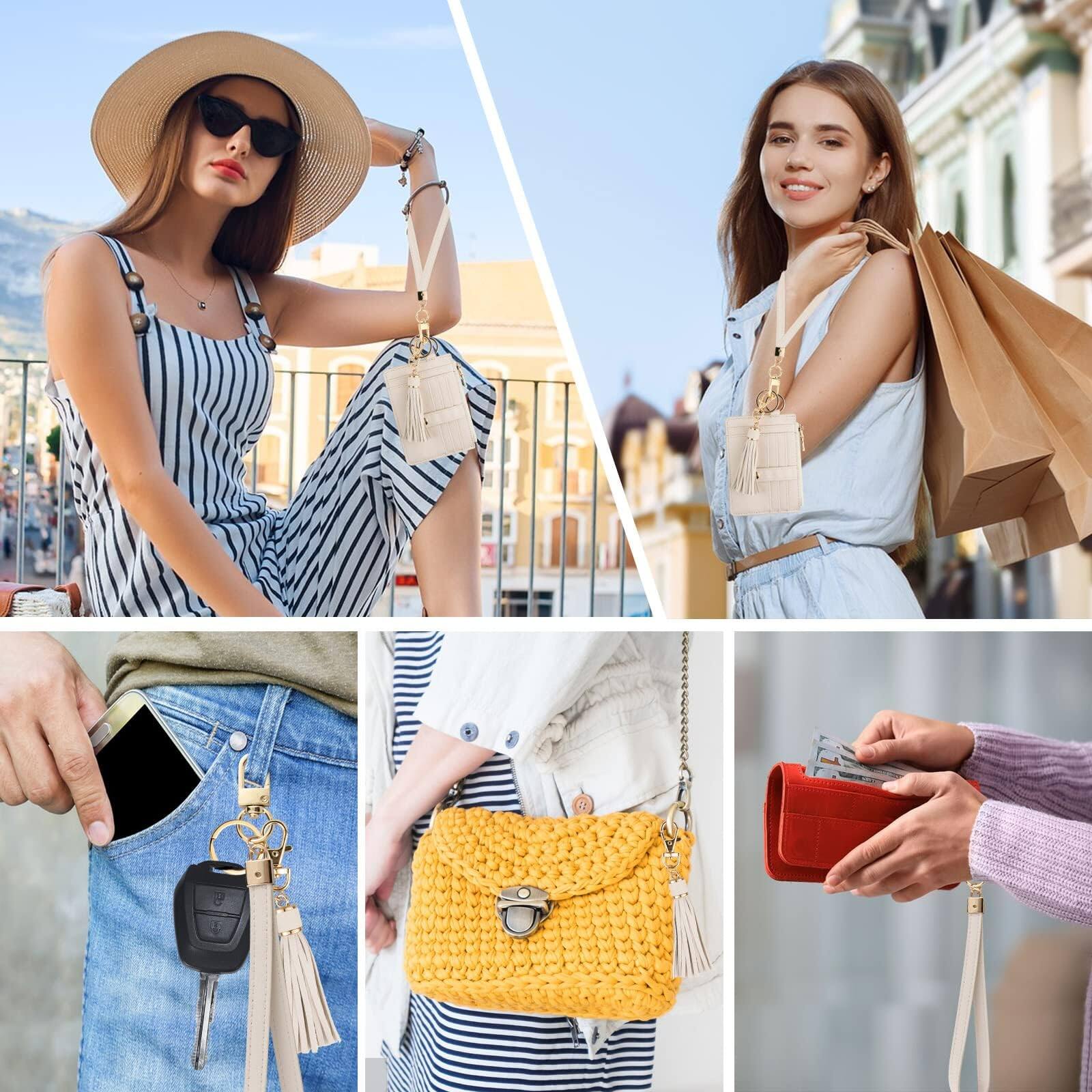 Alt View 3. Jadie Link - Small Wristlet Wallets Women Rfid Credit Card Holder Wallet Keychain beige MULTI-FUNCTION Card holder keychain - Denim blue.