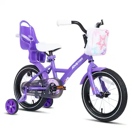 Front. JOYSTAR - JOYSTAR Zinnia 16" Kids Bike for Ages 4-7 Girls, Children's Bicycle with Training Wheels & Doll Seat, Purple - Purple.