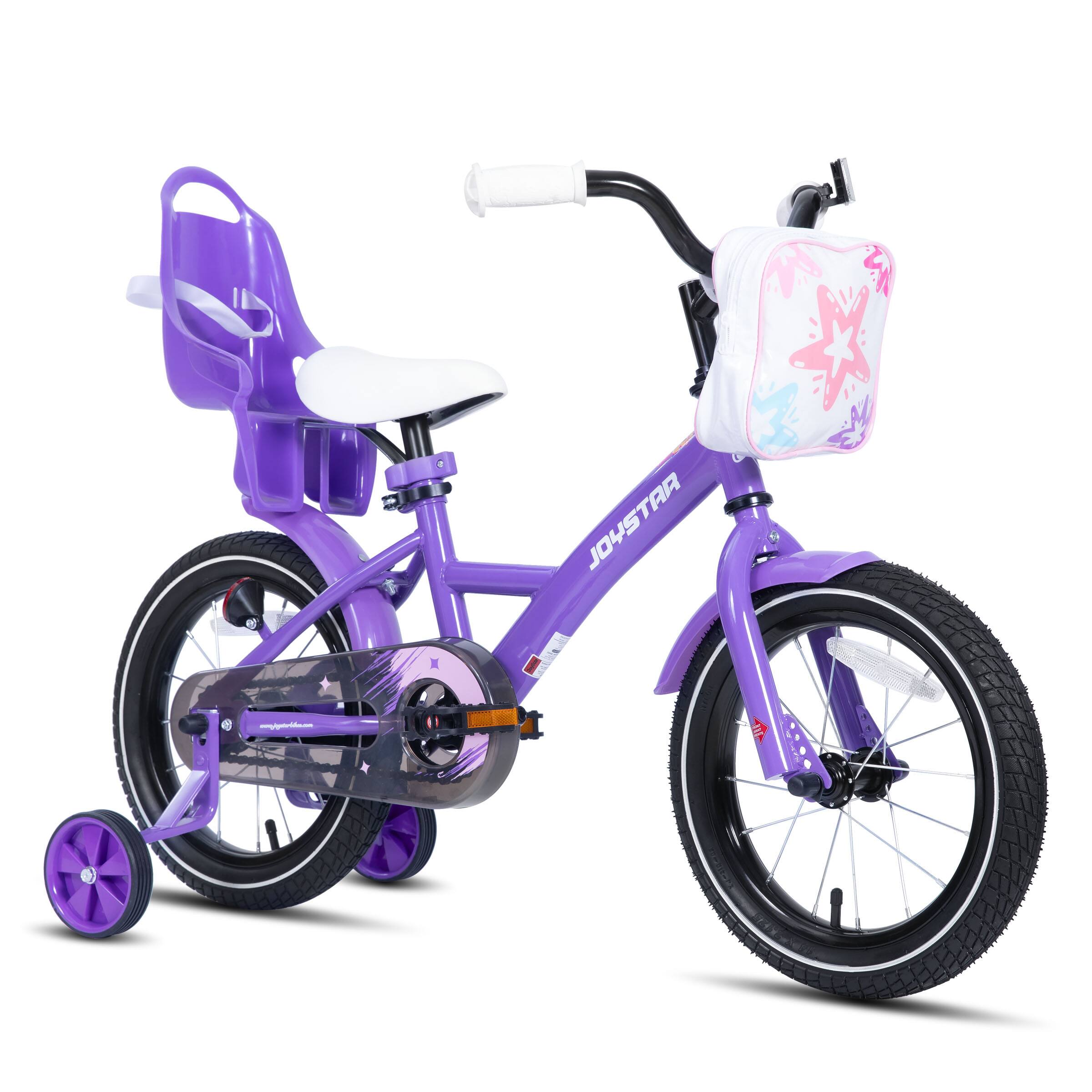 JOYSTAR - Zinnia 16" Kids Bike for Ages 4-7 Girls, Children's Bicycle with Training Wheels & Doll Seat - Purple