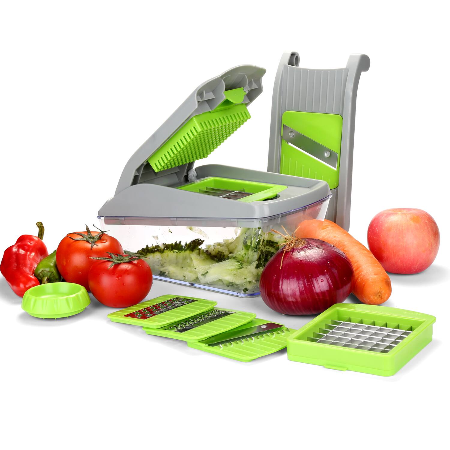 Alt View 8. Fitnate - 13Pcs Vegetable Spiralizer Mandoline Slicer Dicer Food Chopper - Green Gray.