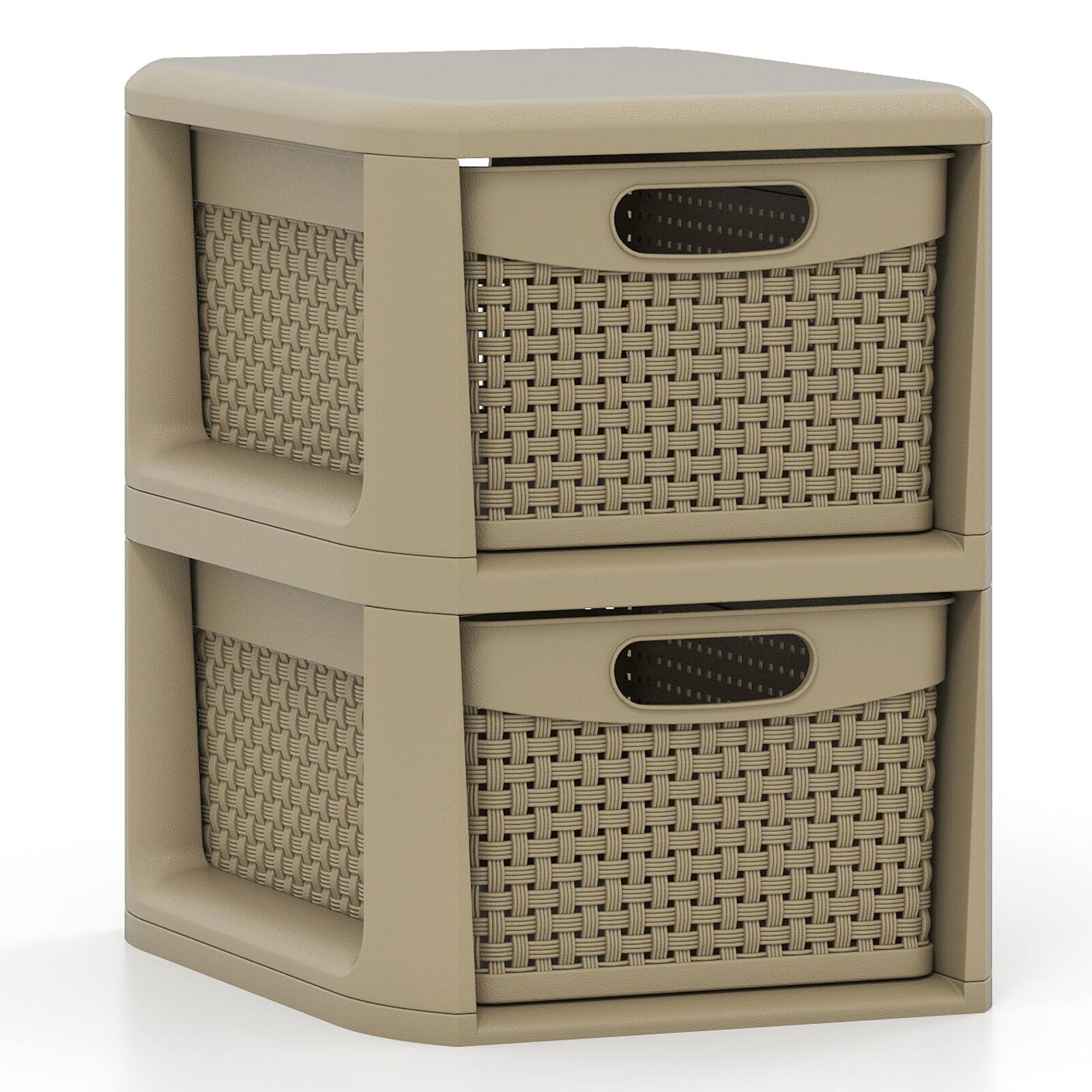 Alt View 9. Costway - Costway 1 PCS 2-Drawer Storage File Organizer Box with Wicker Patterns, Handles for Bedroom, Bathroom - Tan 2-Drawer.