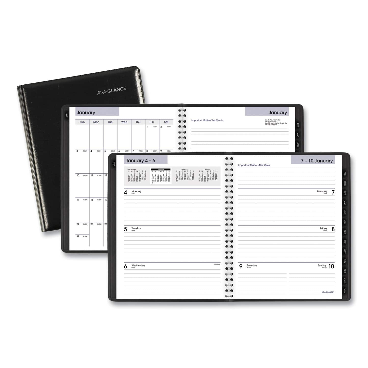 AT-A-GLANCE - DayMinder Executive Weekly Monthly Refillable Planner 8.75 x 7 Black Cover 12 Month Jan to Dec 2026