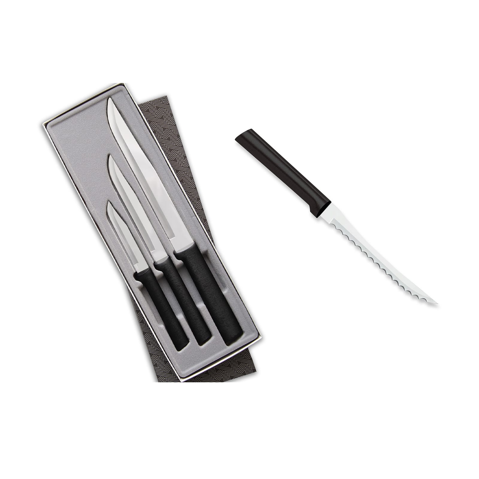 Rada - 3 Piece Housewarming Knife Gift Set & 5-Inch Tomato Slicer Stainless Steel Serrated Blade, Handles - Black price history on PriceWatchPro