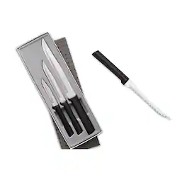 Rada - 3 Piece Housewarming Knife Gift Set & 5-Inch Tomato Slicer Stainless Steel Serrated Blade, Handles - Black