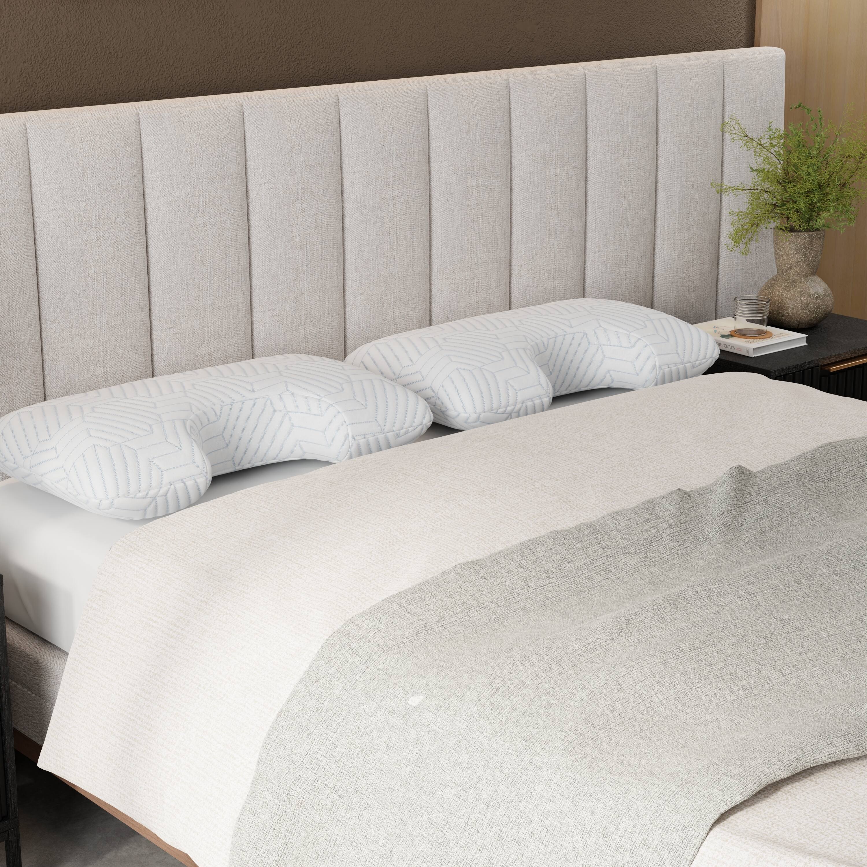 Left. TinyHomie - Bella Frost Curve Pillow Phase Change Cooling Cover - White.