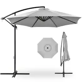 Best Choice Products - 10ft Offset Hanging Outdoor Market Patio Umbrella w/ Easy Tilt Adjustment - Fog Gray