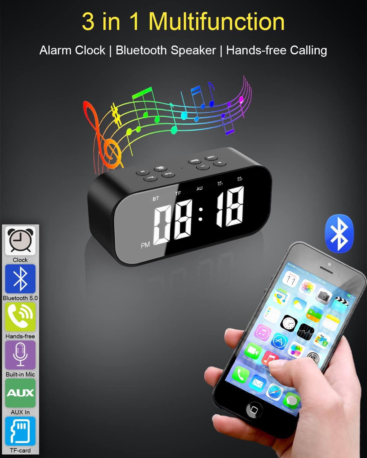 3 in 1 Multifunction Alarm Clock | Bluetooth Speaker | Hands-free Calling

- Bluetooth 5.0
- Hands-free Built-in Mic
- AUX In
- TF-card

Clock
Bluetooth 5.0
Hands-free
Built-in Mic
AUX In
TF-card