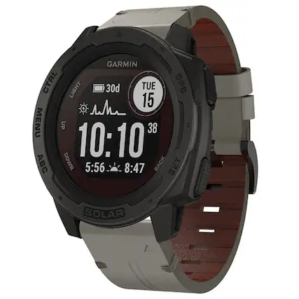 GARMIN CTRL LIGHT 30d TUE 15 GPS 10:10 38 5:56 8:47 MENU UP ABC DOWN BACK SET SOLAR