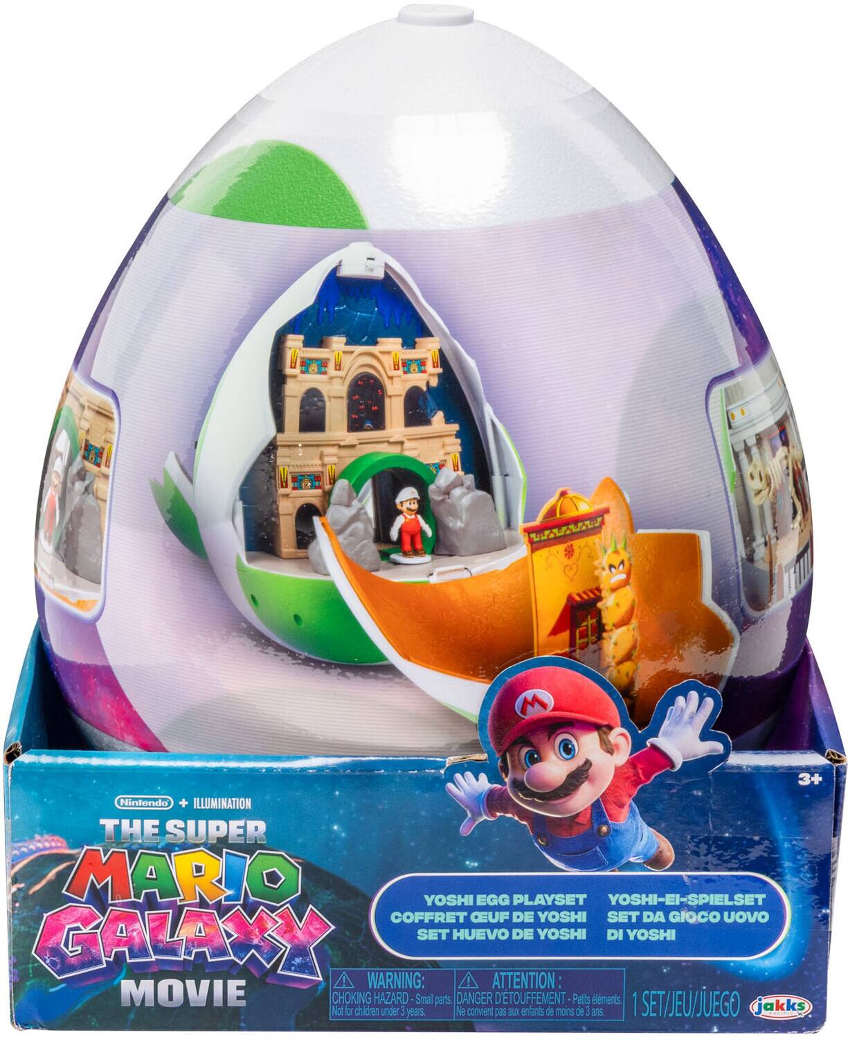 ! M 3+ Nintendo + ILLUMINATION THE SUPER MARIO GALAXY MOVIE YOSHI EGG PLAYSET YOSHI-EI-SPIELSET COFFRET CEUF DE YOSHI SET DA GIOCO Uovo SET HUEVO DE YOSHI DI YOSHI GRLANY WARNING: ATTENTION: MOVIE CHOKING HAZARD Small parts DANGER D'ETOUFFEMENT Petts elements 1 SET/JEU/JUEGO akks Not for children under 3 years. Ne convient pas aux enfants de moins de 3 ans