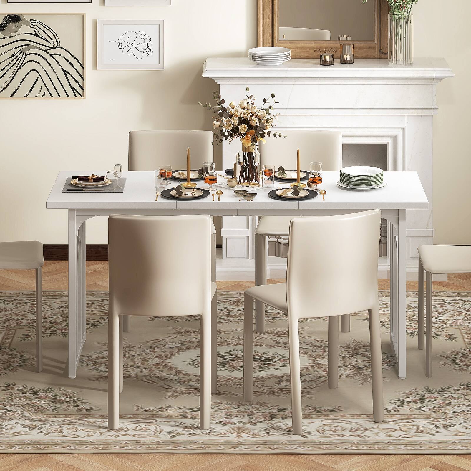 Alt View 3. Gymax - Gymax 63'' Rectangular Farmhouse Kitchen Table w/Heavy Duty Metal Legs for Dining Room - White.