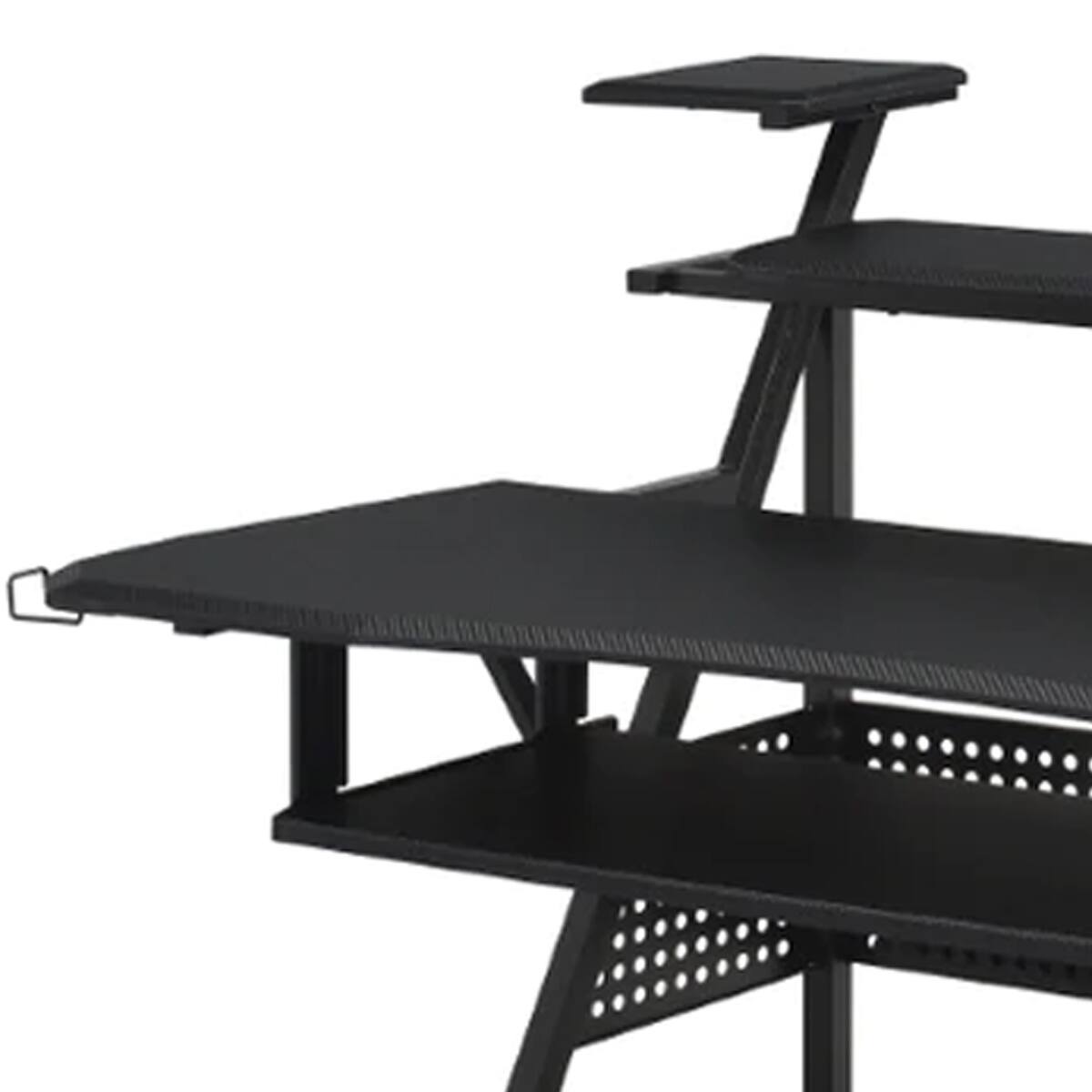 Angle. Manhattan Lane - Gia 67 Inch Music Desk Studio Workstation, Keyboard Tray, Shelves, Black - Black.