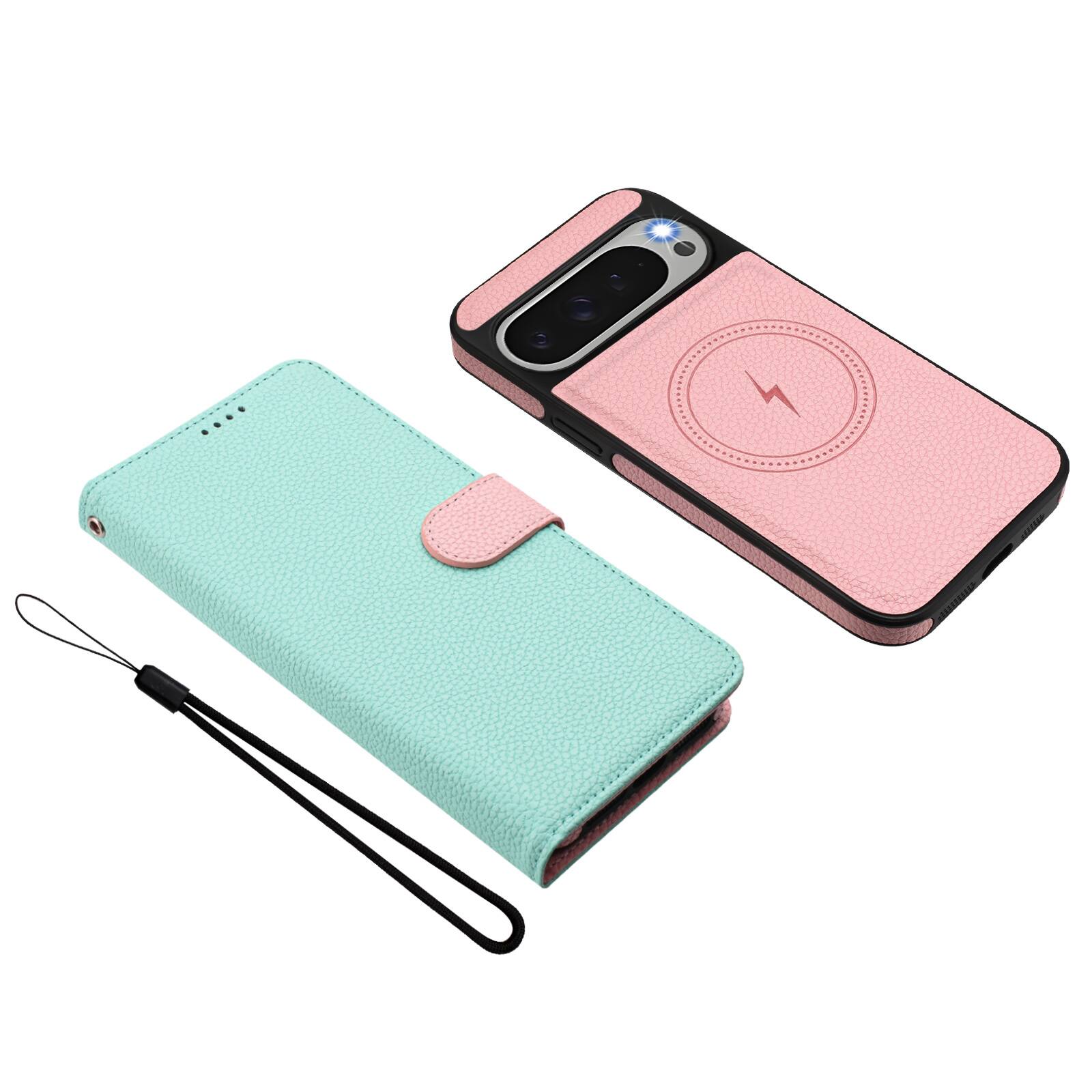 Alt View 3. Dteck - Magnetic Detachable 2-in-1 Wallet Case for Google Pixel 10 Pro XL, PU Leather Flip Cover with Card Slots & Wrist Strap - Mint.