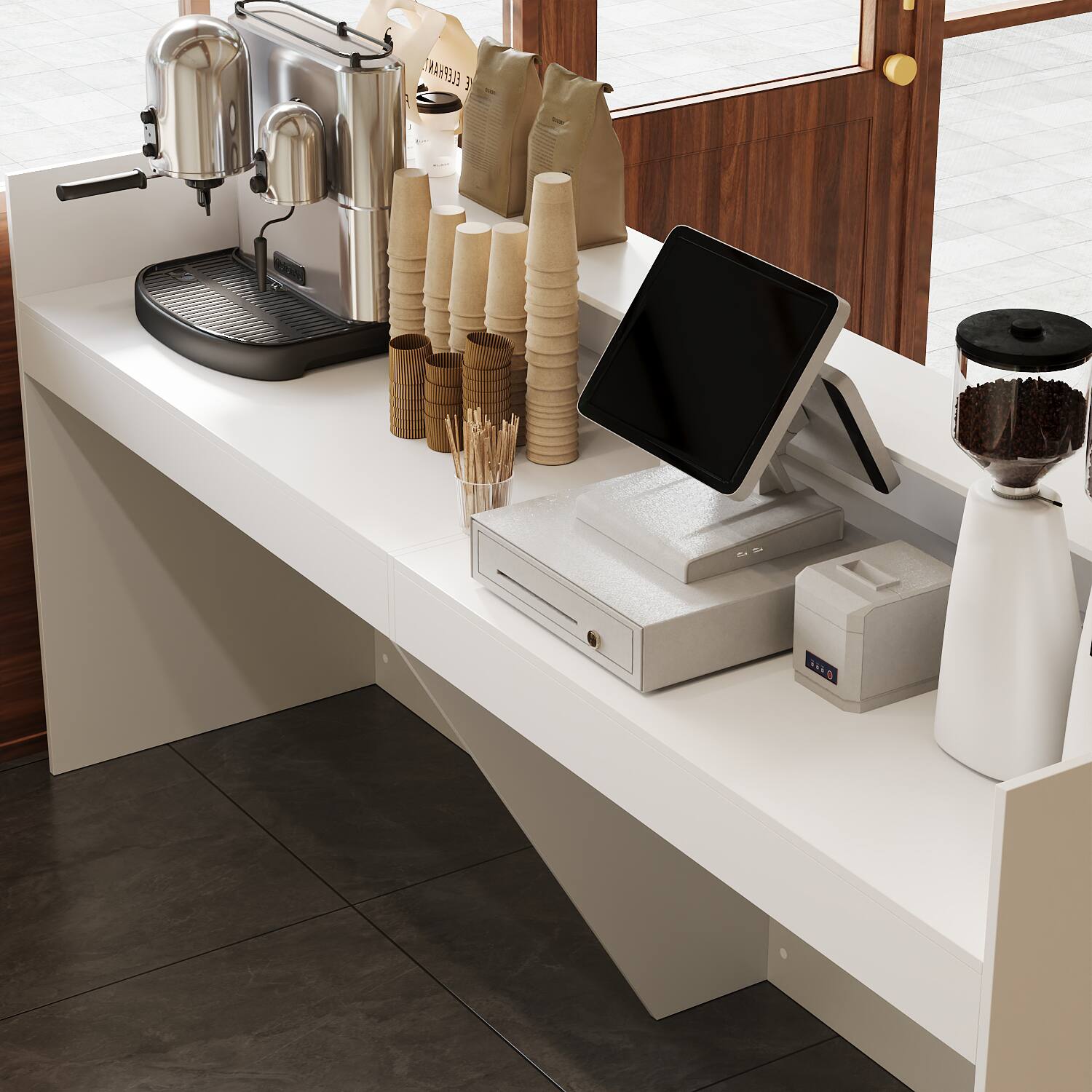 Alt View 5. Famapy - Famapy Minimalist Café Reception Desk: Streamlined Design for Organized, Welcoming Service Areas - White.
