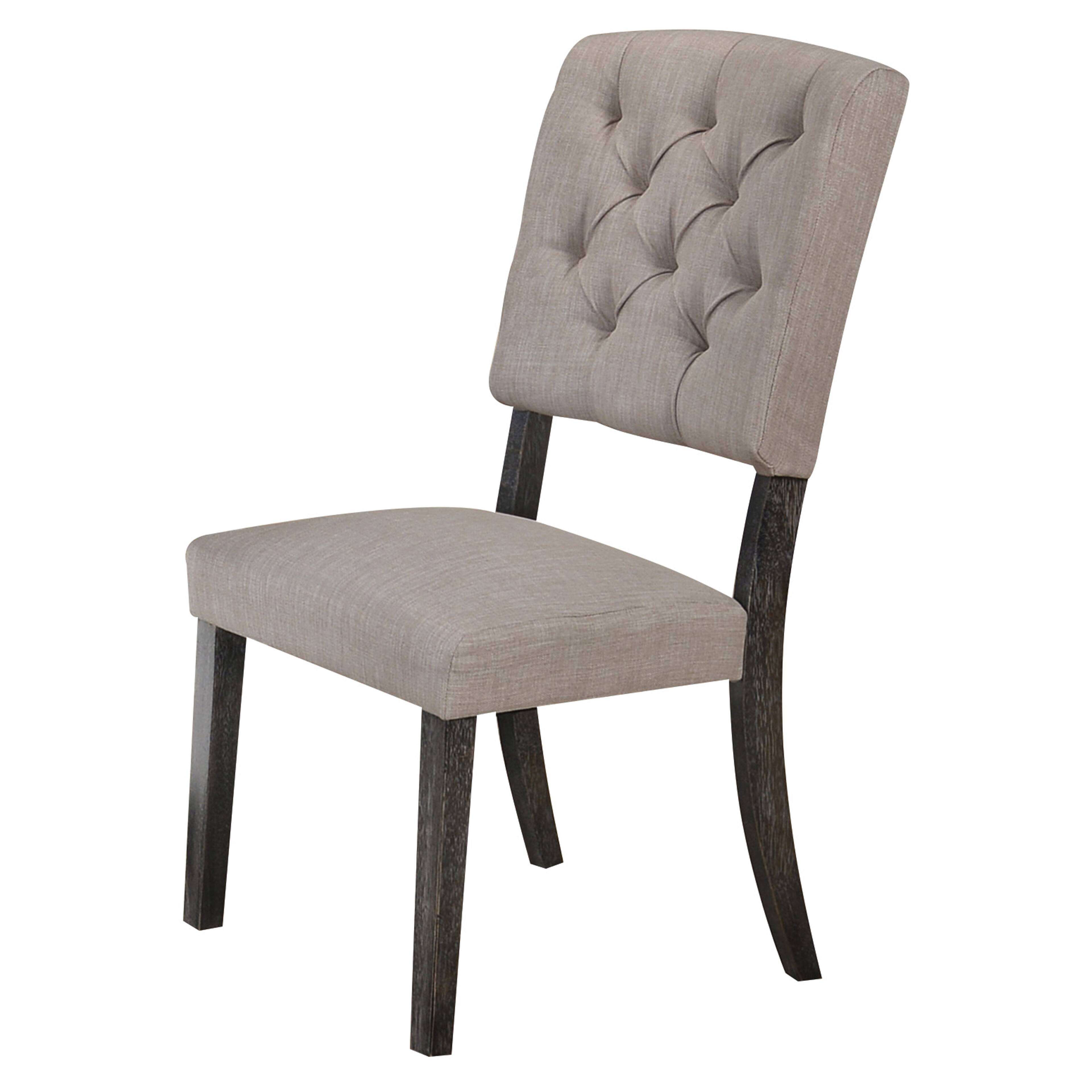 Front. Manhattan Lane - Wooden Side chair with Tufted Back, Set of 2 - Brown and Gray.