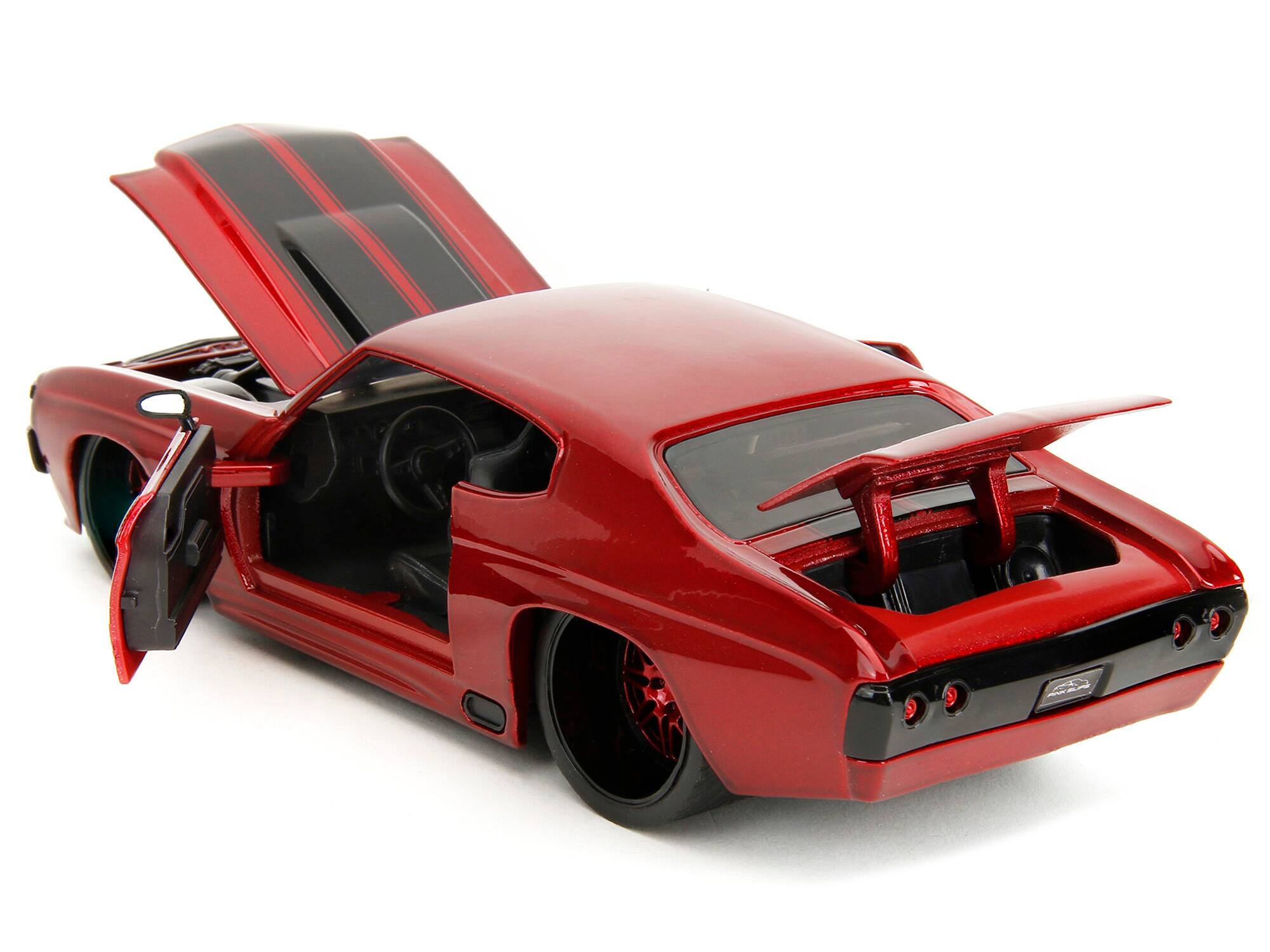 Alt View 1. Jada - 1971 Chevrolet Chevelle SS Red Metallic with Black Stripes "Pink Slips" Series 1/24 Diecast Model Car by Jada - Red Metallic With Black.