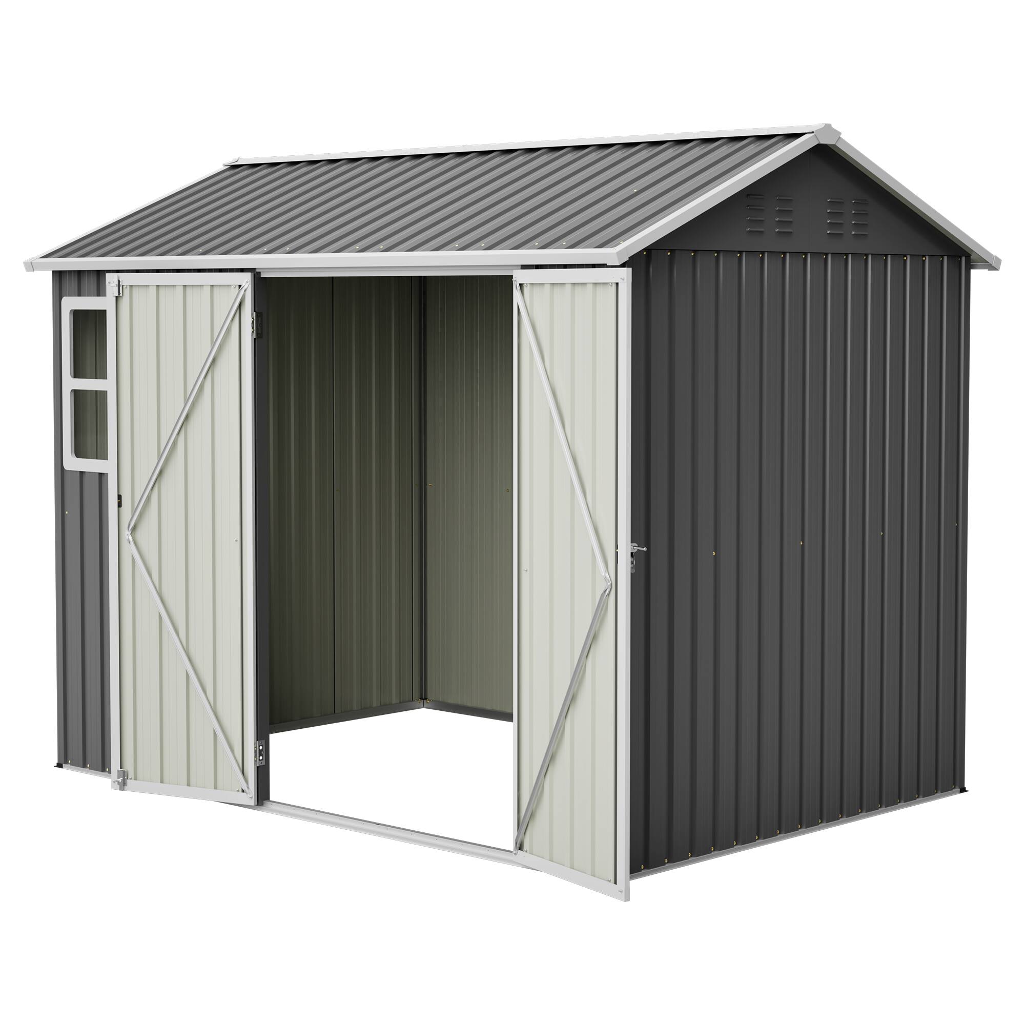 Alt View 9. Loheer - Loheer 8x6 Steel Storage Shed Heavy Duty Outdoor Tool Shed with Window Lockable Doors Dark Gray.