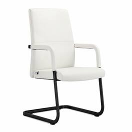 LeisureMod - Evander Ergonomic Leather Office Chair, Aluminum Frame, Fixed Armrests, Sponge Cushion, Easy-Clean, Quick Assembly, Home - White