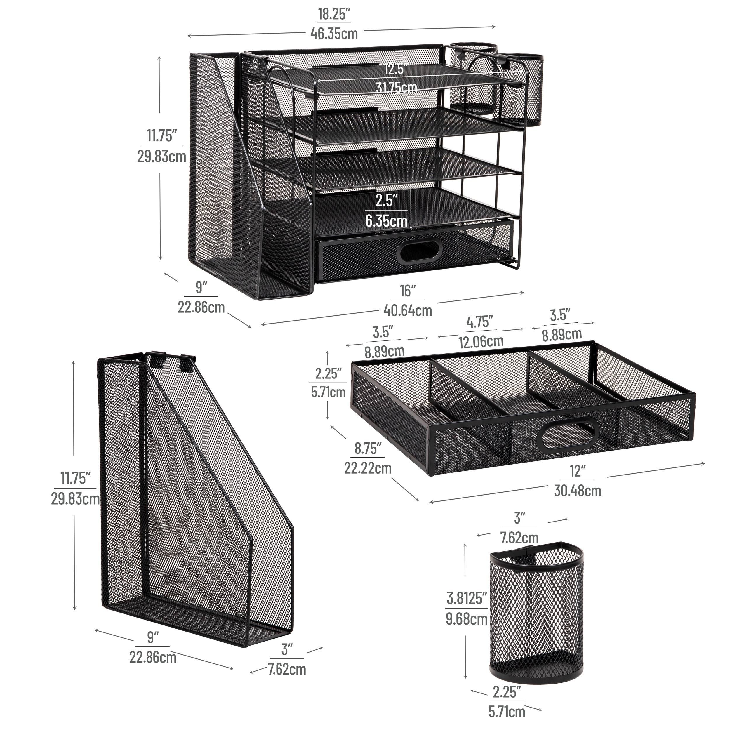 Sure, here is the corrected and grouped text from the image:

- 18.25" / 46.35cm
- 11.75" / 29.83cm
- 9" / 22.86cm
- 16" / 40.64cm
- 2.5" / 6.35cm
- 12.5" / 31.75cm
- 4.75" / 12.06cm
- 3.5" / 8.89cm
- 2.25" / 5.71cm
- 8.75" / 22.22cm
- 12" / 30.48cm
- 3" / 7.62cm
- 3.8125" / 9.68cm
- 7.5" / 19.05cm
- 3" / 7.62cm
- 3.8125" / 9.68cm
- 2.