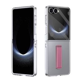 Dteck - for Samsung Galaxy Z Flip8 Slim Clear Case with Built-in Screen Protector & Kickstand, Shockproof Hard PC Shell - Pink