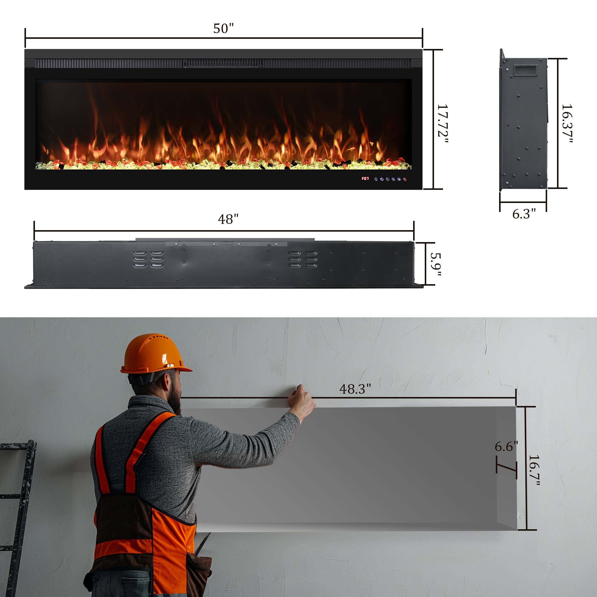 50" 17.72" 16.37" 48" 6.3" 5.9" 48.3" 6.6" 16.7"