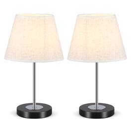 Oumilen - 2-piece bedroom bedside table lamp with metal base linen lampshade table lamp