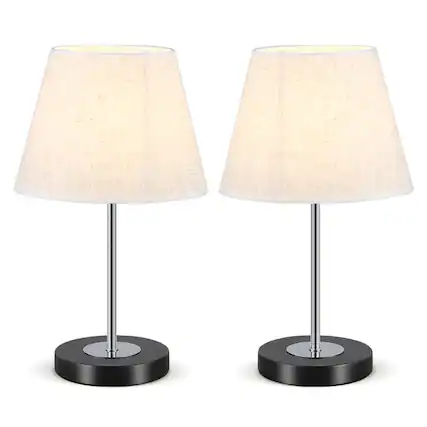 Front. Oumilen - 2-piece bedroom bedside table lamp with metal base linen lampshade table lamp.