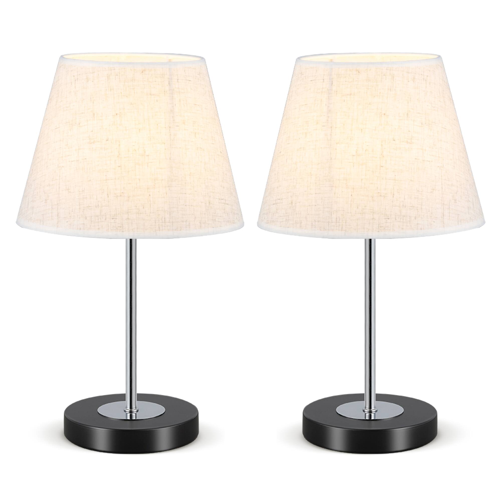 Front. Oumilen - 2-piece bedroom bedside table lamp with metal base linen lampshade table lamp.