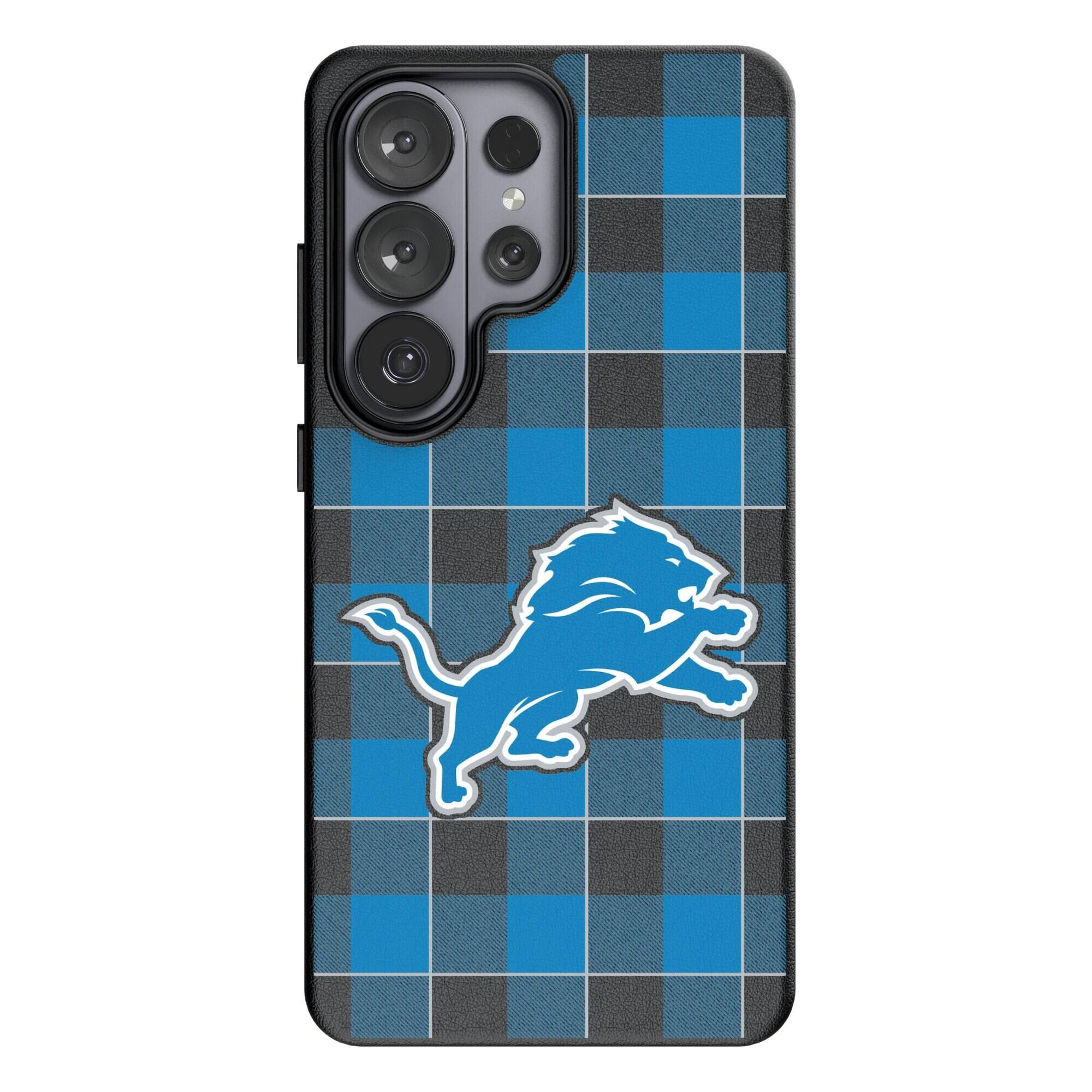 Front. Keyscaper - Detroit Lions Plaid Galaxy Magnetic Bump Case - S26 Ultra - Black.