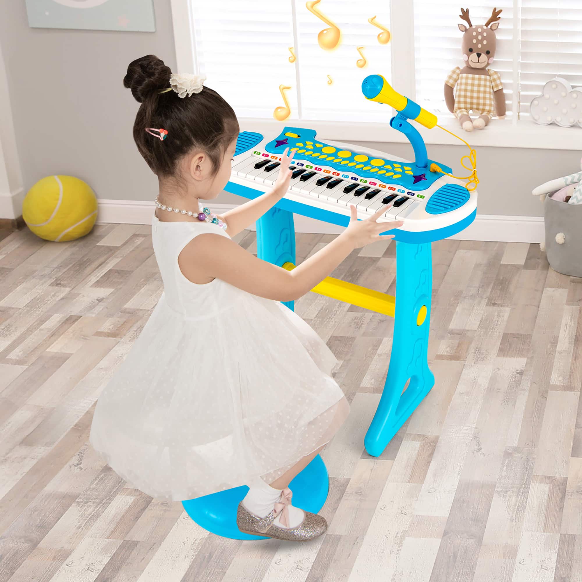 Alt View 11. Costway - 31 Key Kids Piano Keyboard Toy Toddler Musical Instrument with Microphone - Blue.