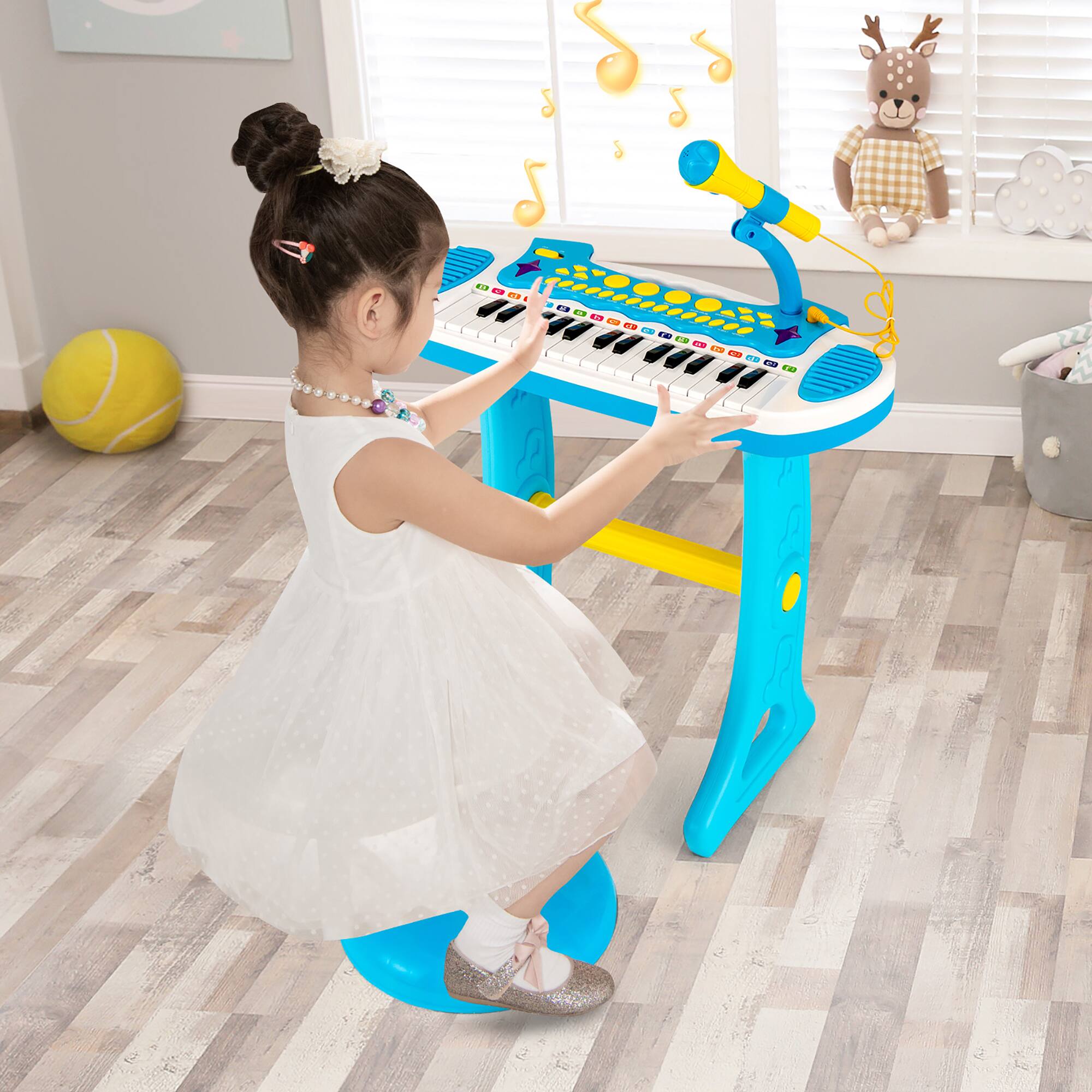 Alt View 11. Costway - 31 Key Kids Piano Keyboard Toy Toddler Musical Instrument with Microphone - Blue.
