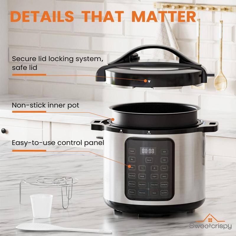 DETAILS THAT MATTER
Secure lid locking system, safe lid
Non-stick inner pot
Easy-to-use control panel
Sweetcrispy