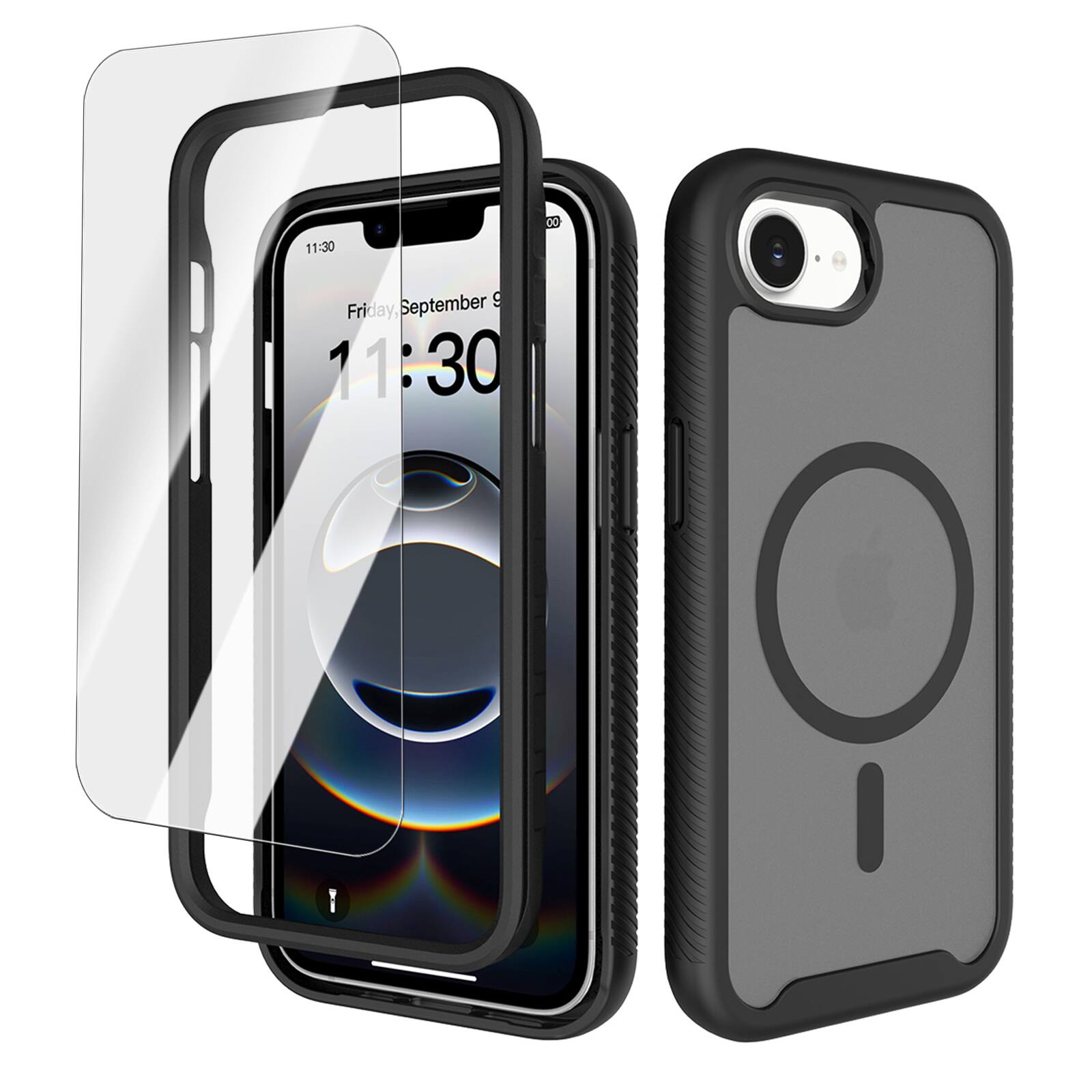 Dteck - Magnetic Matte Case for Apple iPhone 17e / 16e,Military-Grade Shockproof Cover with HD Tempered Glass,Translucent Cover - Black
