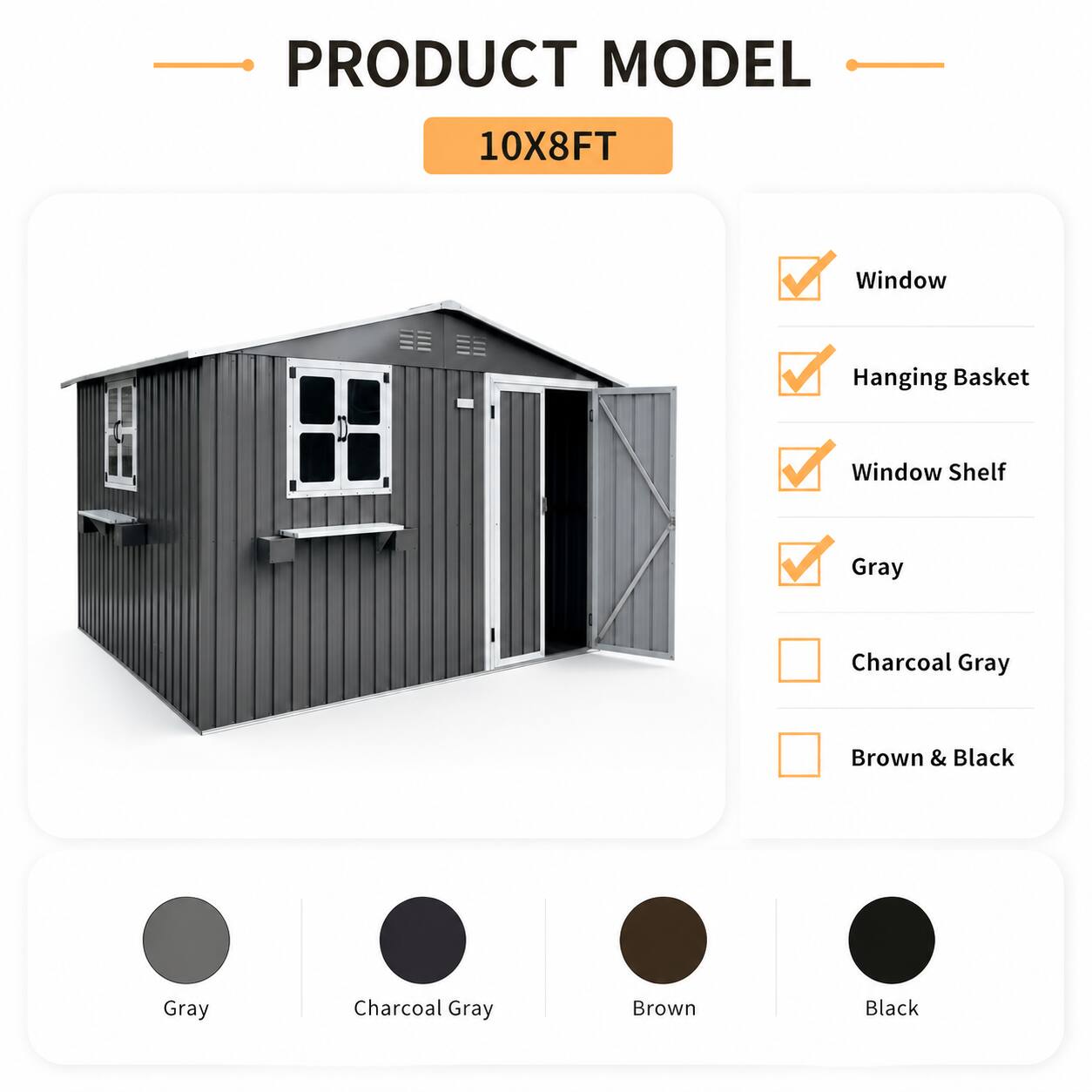 PRODUCT MODEL 10X8FT Window Hanging Basket Window Shelf Gray Charcoal Gray Brown & Black