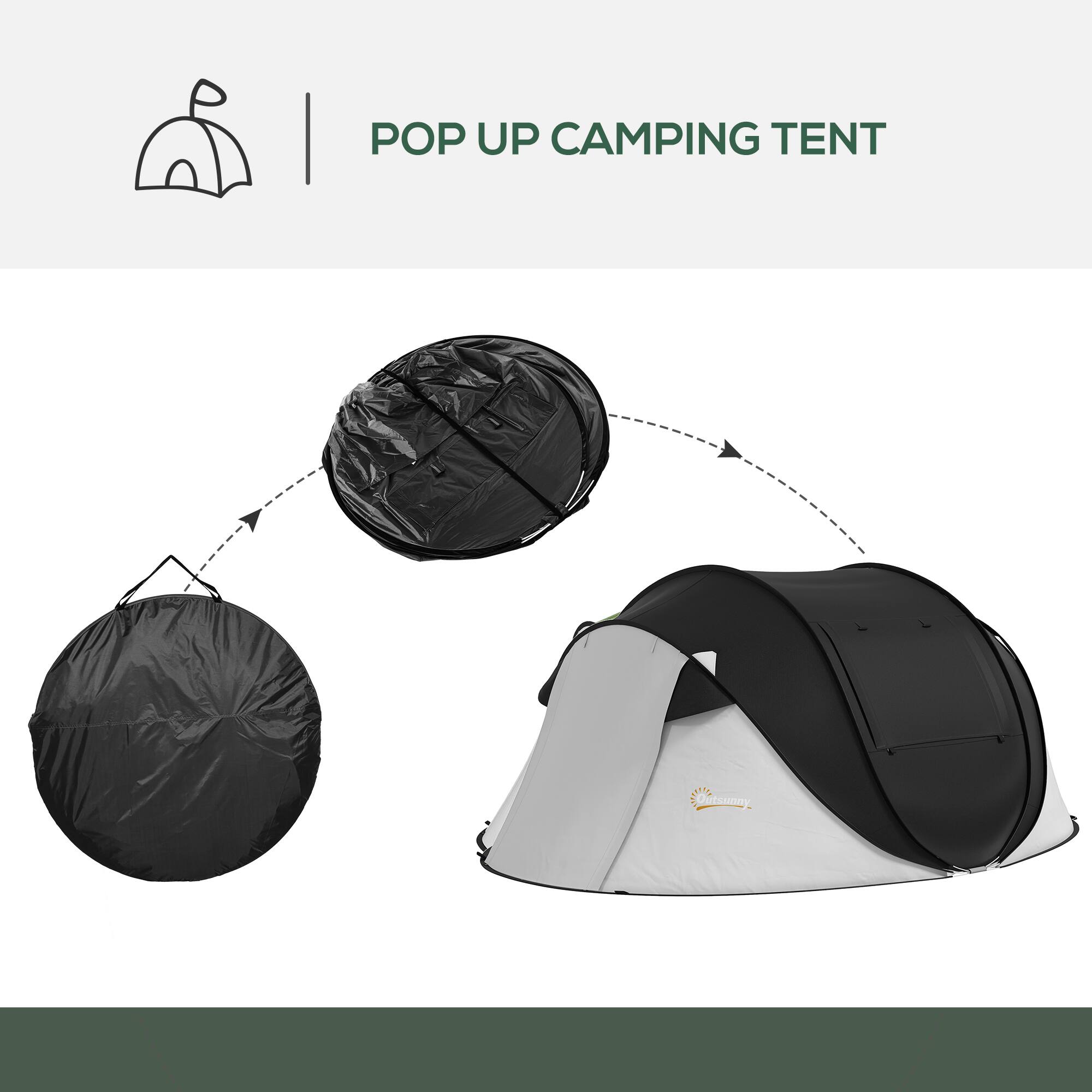 The text on the image is: "POP UP CAMPING TENT."