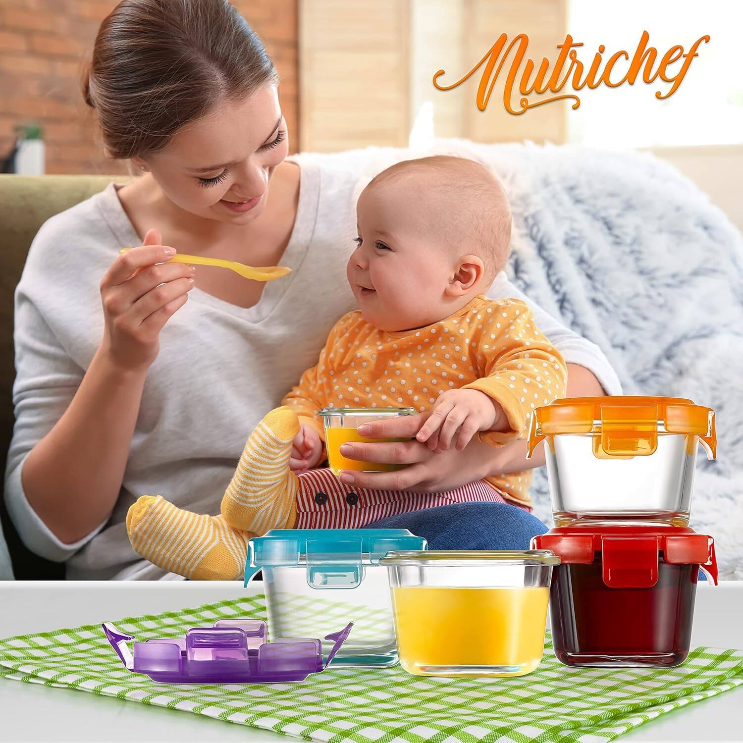 Left. NutriChef - NutriChef 24-Piece Glass Food Storage Containers, 4.48oz Mini Stackable Containers, Freezer & Microwave Safe (NCGLBAB).