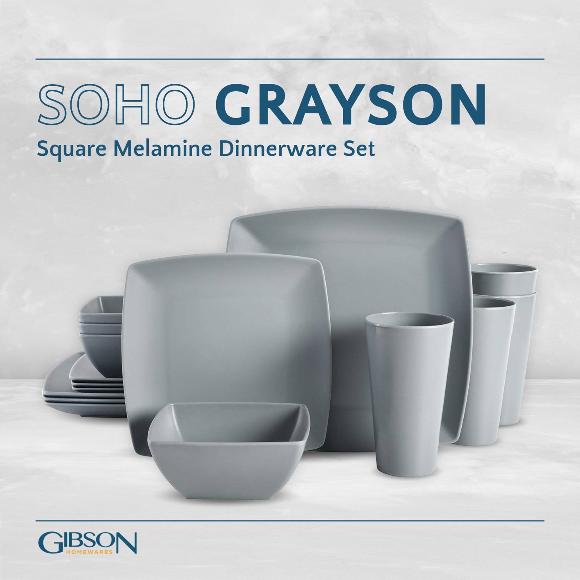 SOHO GRAYSON  
Square Melamine Dinnerware Set  

GIBSON HOMEWARES