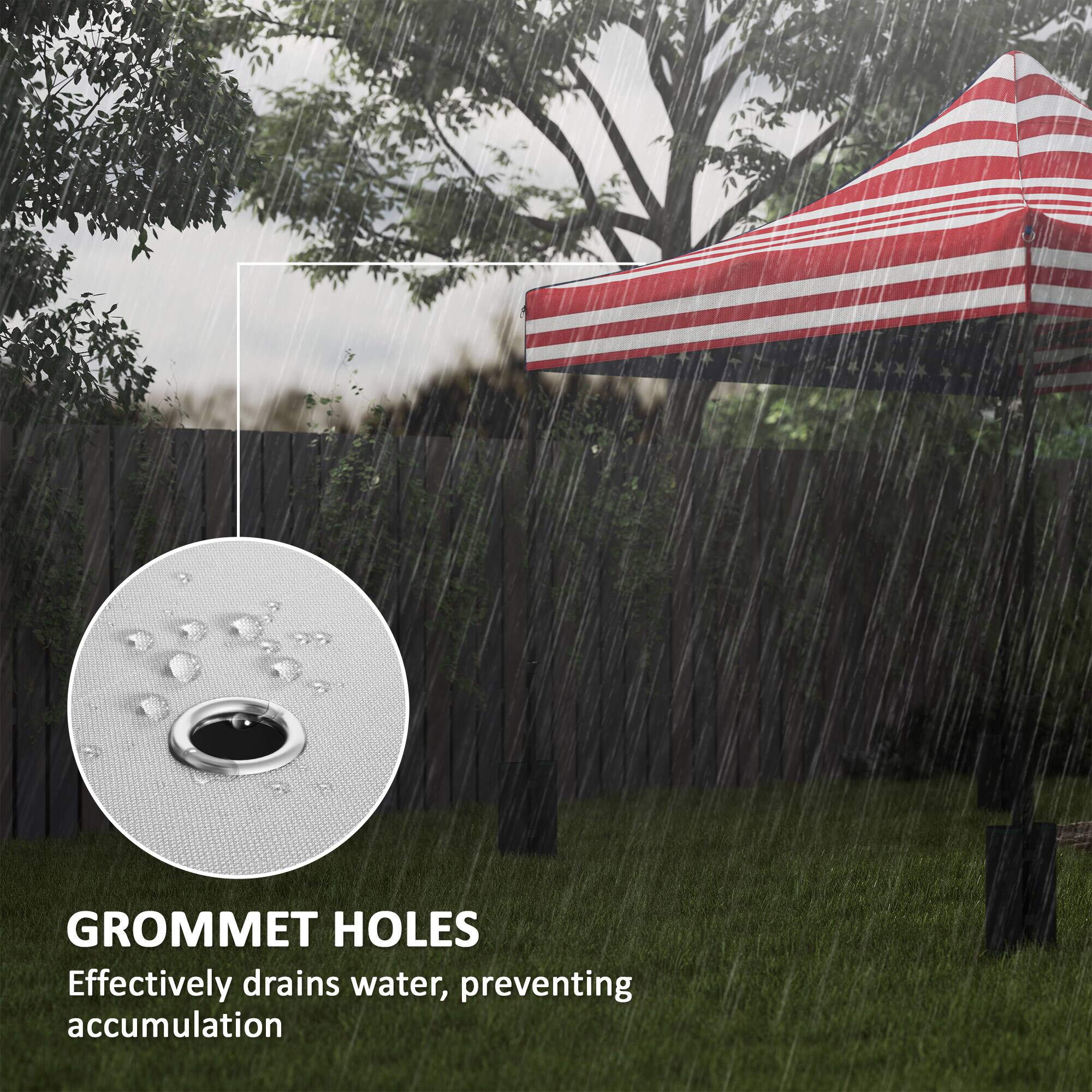 GROMMET HOLES
Effectively drains water, preventing accumulation