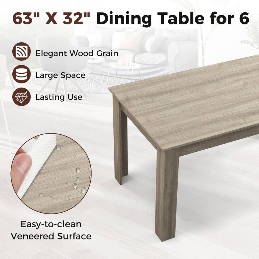 Gymax 63'' Dining Table Rectangular Modern Kitchen Table For 6 People ...