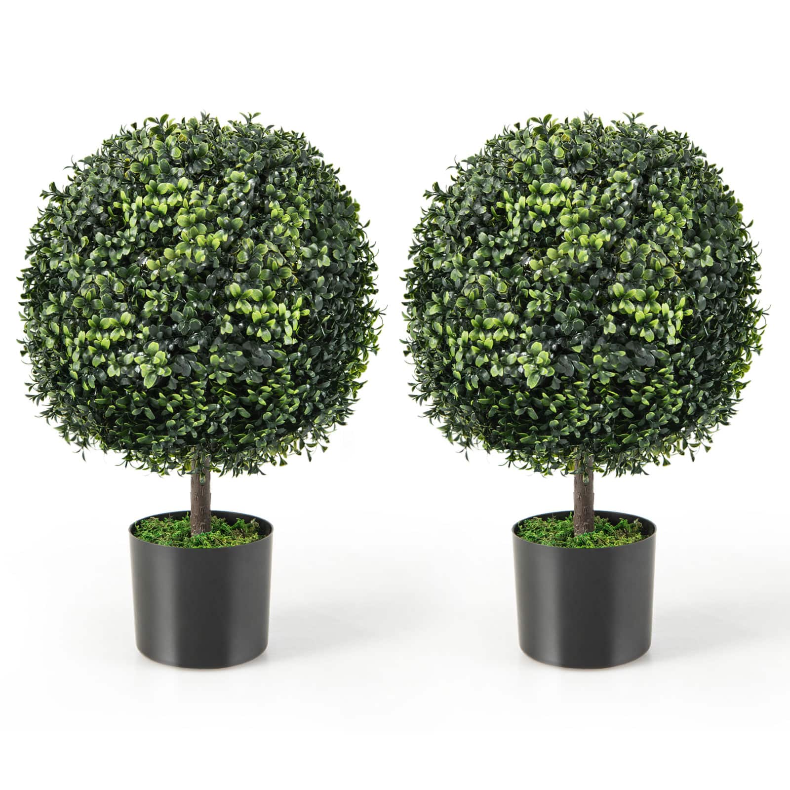 Costway - 2PC 22" Artificial Boxwood Topiary Ball Tree Office Garden Patio Desk Decoration - Green