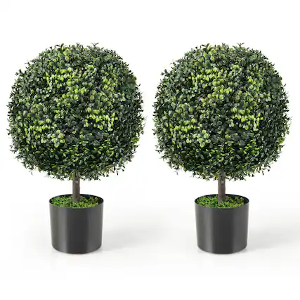 Front. Costway - Costway 2PC 22" Artificial Boxwood Topiary Ball Tree Office Garden Patio Desk Decoration - Green.