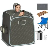 Costway - 800W 2 Person Portable Steam Sauna Tent SPA w/ Hat Side Holes 3L Steamer - Grey - Front_Zoom
