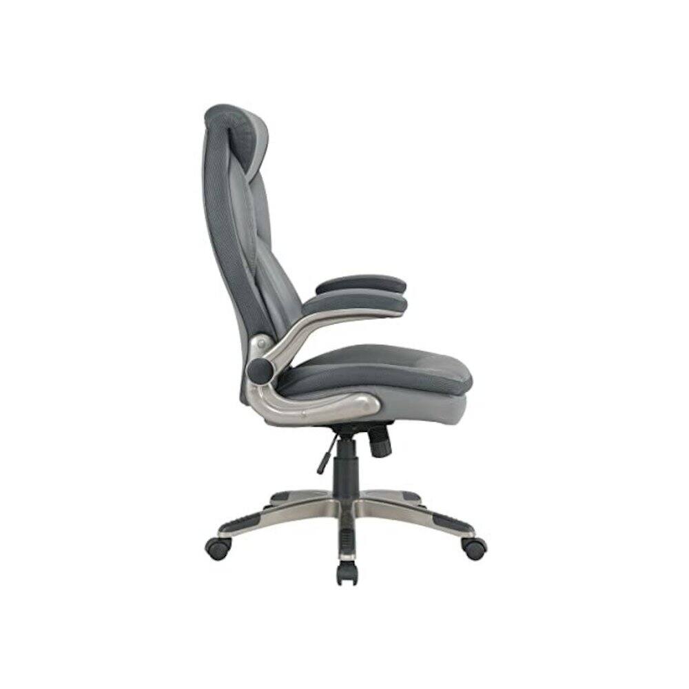Alt View 1. FurniFact - Ergonomic Leather Office Chair – Executive High Back Gray Desk Chair - Charcoal / Titanium.